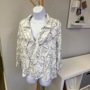 NWT Cynthia Rowley Black and White Floral Blouse Size 2X